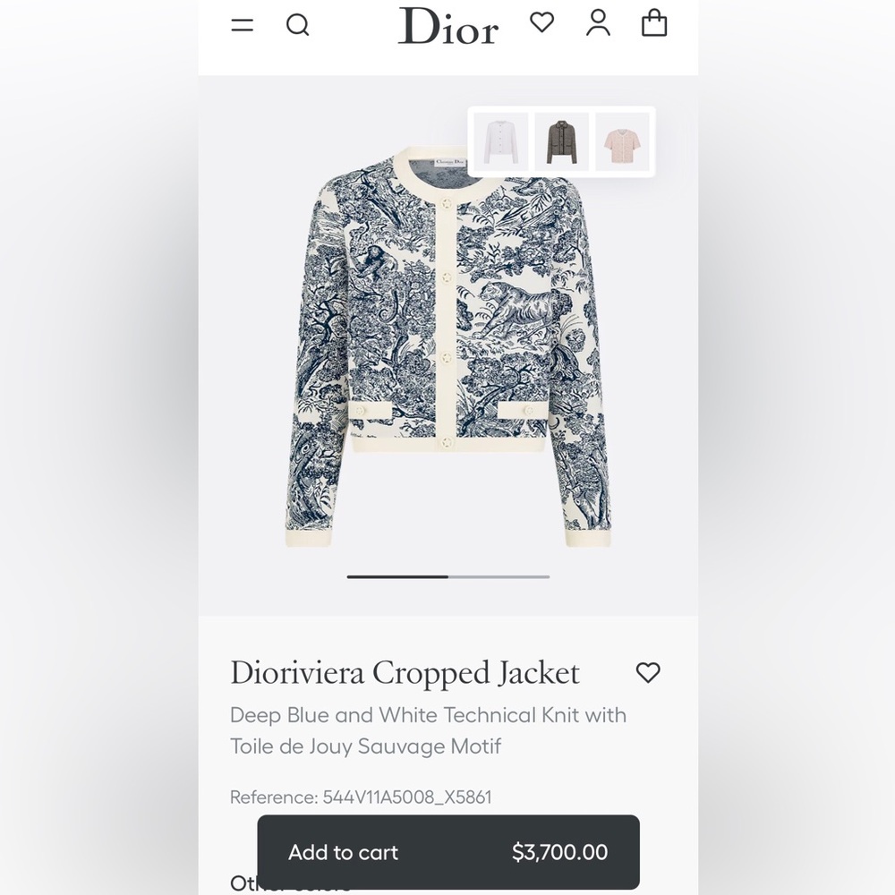 $3700 DIOR Ivory Navy Dioriviera Toile De Jouy Sauvage Cardigan Sweater 40 8 M